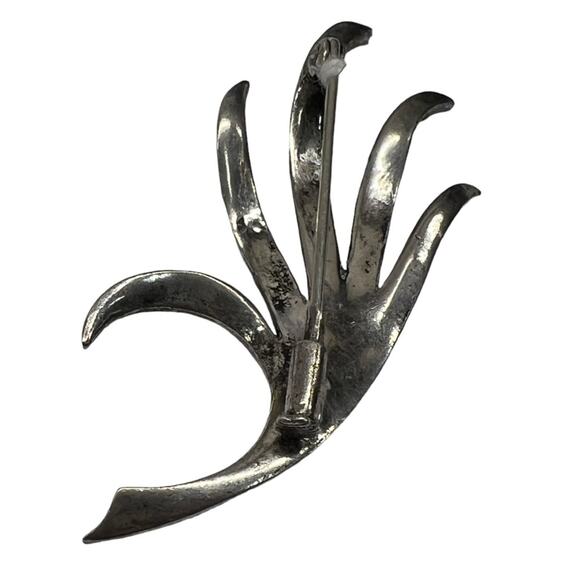 Vintage Silver Marcasite Feather Leaf Brooch Spray Pin Push-pull Trombone Clasp - Picture 2 of 6